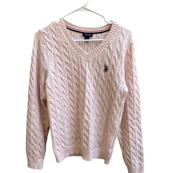 U.S. Polo Assn. Light Pink V-Neck Cable Knit Sweater - Picture 3 of 5
